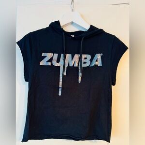 Zumba Wear “XSuave” Cropped Hoodie Tee – Black – Metallic Drip Logo